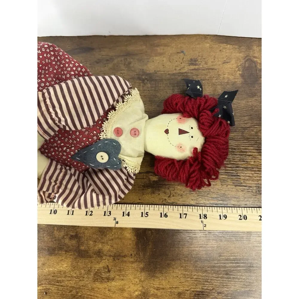 Vintage 1999 Springford Primitive Folk Art Rag Doll Red Yarn Hair 20in